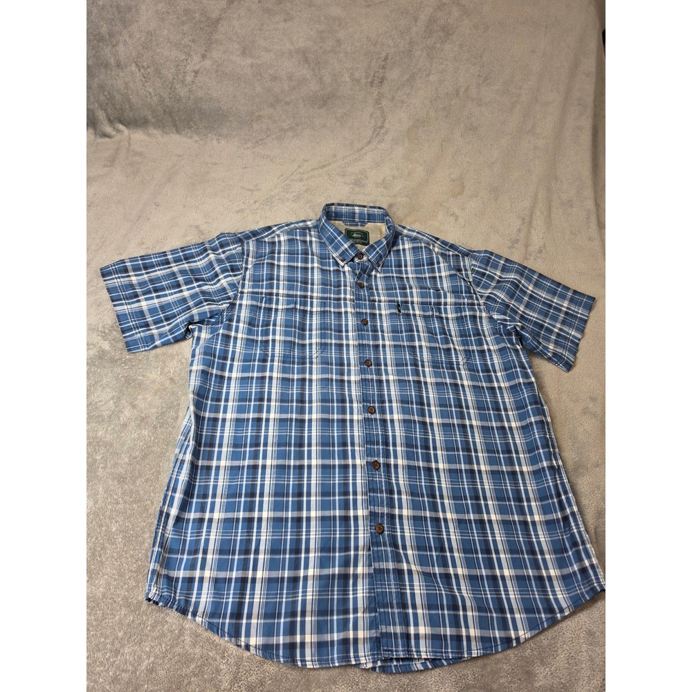 Bass Mens Blue White Plaid Short Sleeve Button Down Shirt Large Casual Outdoor